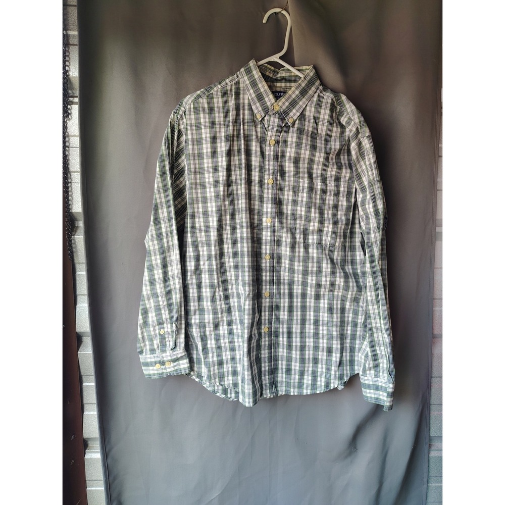 Puritan Mens Green White Plaid Wrinkle Resistant Button Down Shirt Medium‎ 38/40